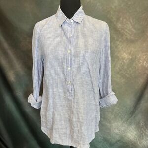 J. Crew Striped Linen Shirt Womens Size 6 Blue White Button Up Casual
